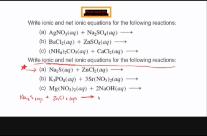 Solved Write ionic and net ionic equations for the following | Chegg.com