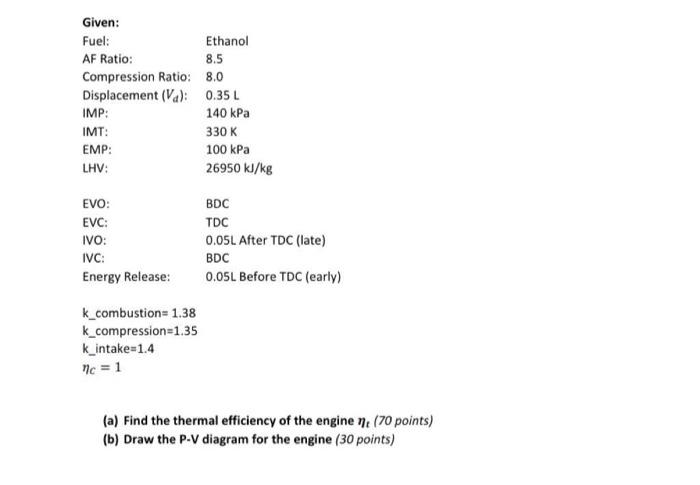 Solved Given Fuel Ethanol Af Ratio 8 5 Compression Rat Chegg Com