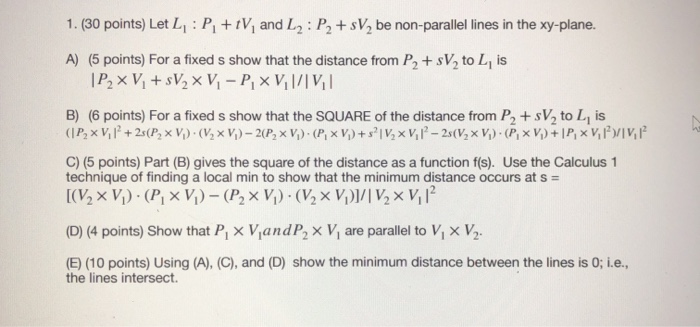 1 30 Points Let L P Tv And L2 P2 Sv Be Non Chegg Com