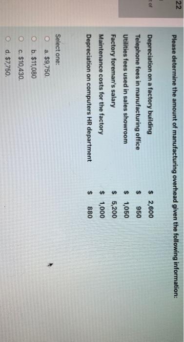 Solved 22 Please Determine The Amount Of Manufacturing | Chegg.com