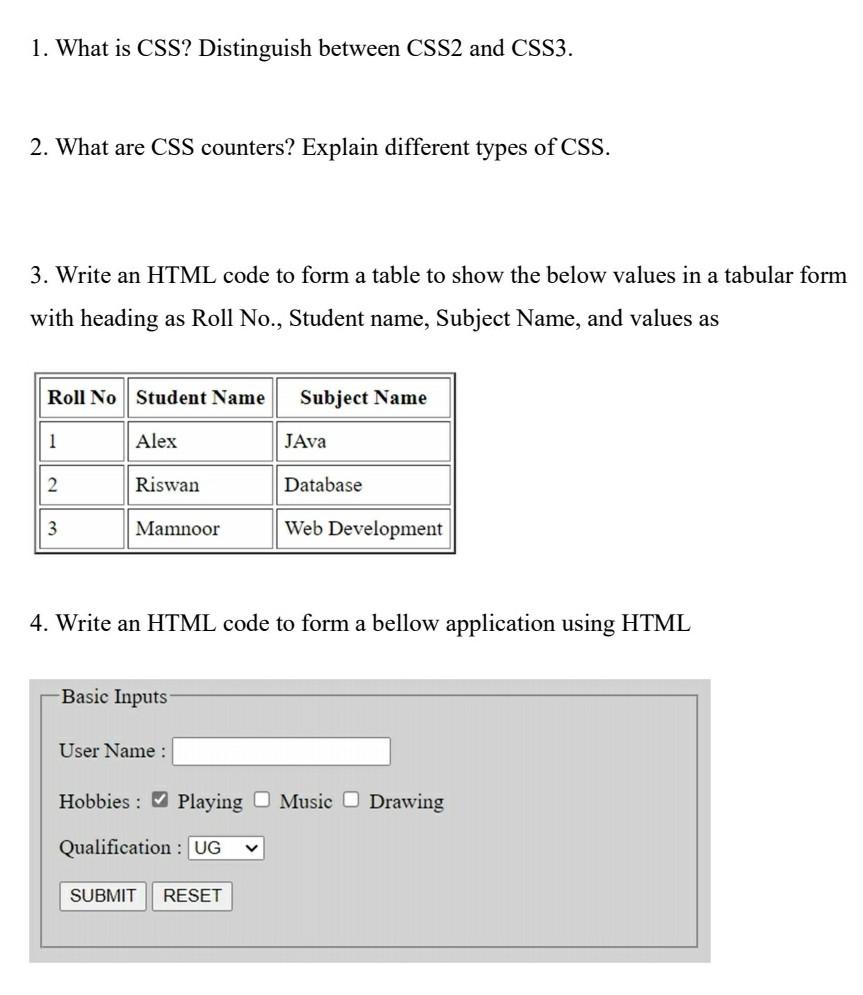 Solved 1. What Is CSS? Distinguish Between CSS2 And CSS3. 2. | Chegg.com