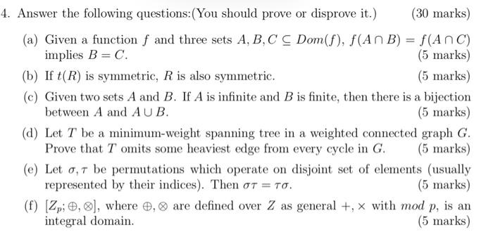 Solved 4. Answer the following questions:(You should prove | Chegg.com