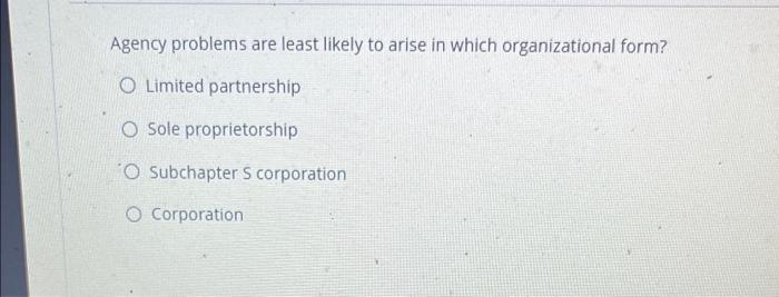Solved Agency theory deals with the issue of O the | Chegg.com