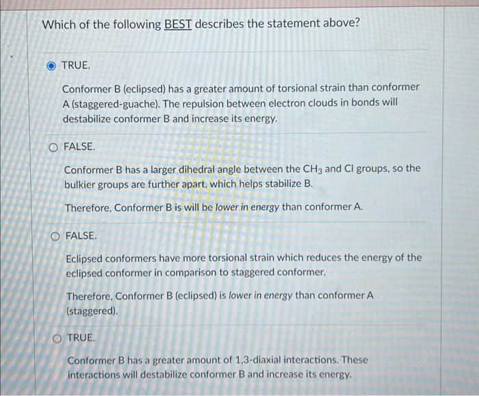 Solved Statement: For 1-chloropropane, Conform B (shown | Chegg.com