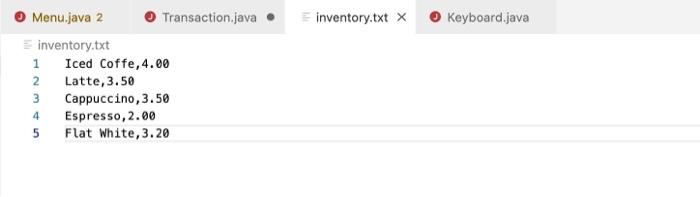 Solved 1 2 3 6 8 9 Menu.java 2 X Transaction.java | Chegg.com