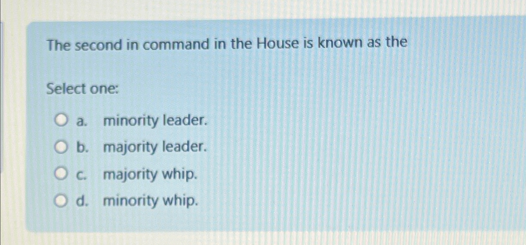 Solved The second in command in the House is known as | Chegg.com