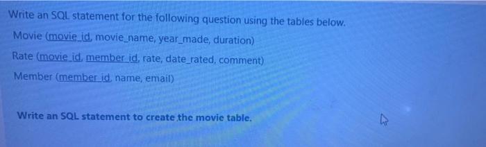 Solved Write an SQL statement for the following question | Chegg.com