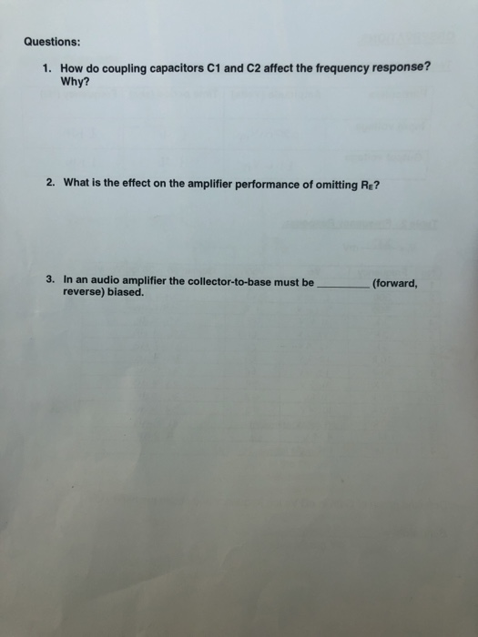 Solved Questions 1. How do coupling capacitors C1 and C2