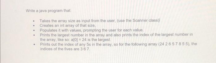 Solved Write a java program that: - Takes the array size as | Chegg.com