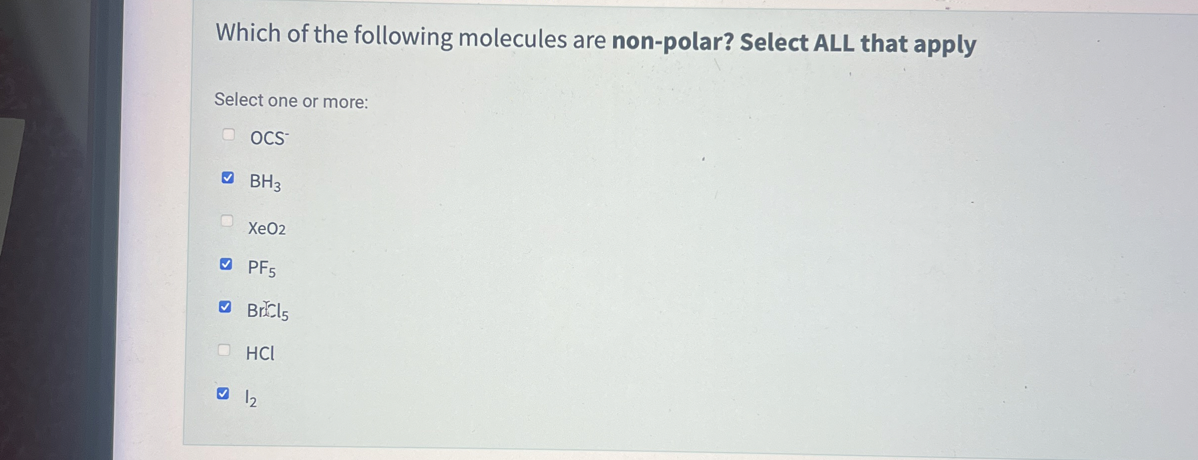 Solved Which of the following molecules are non-polar? | Chegg.com