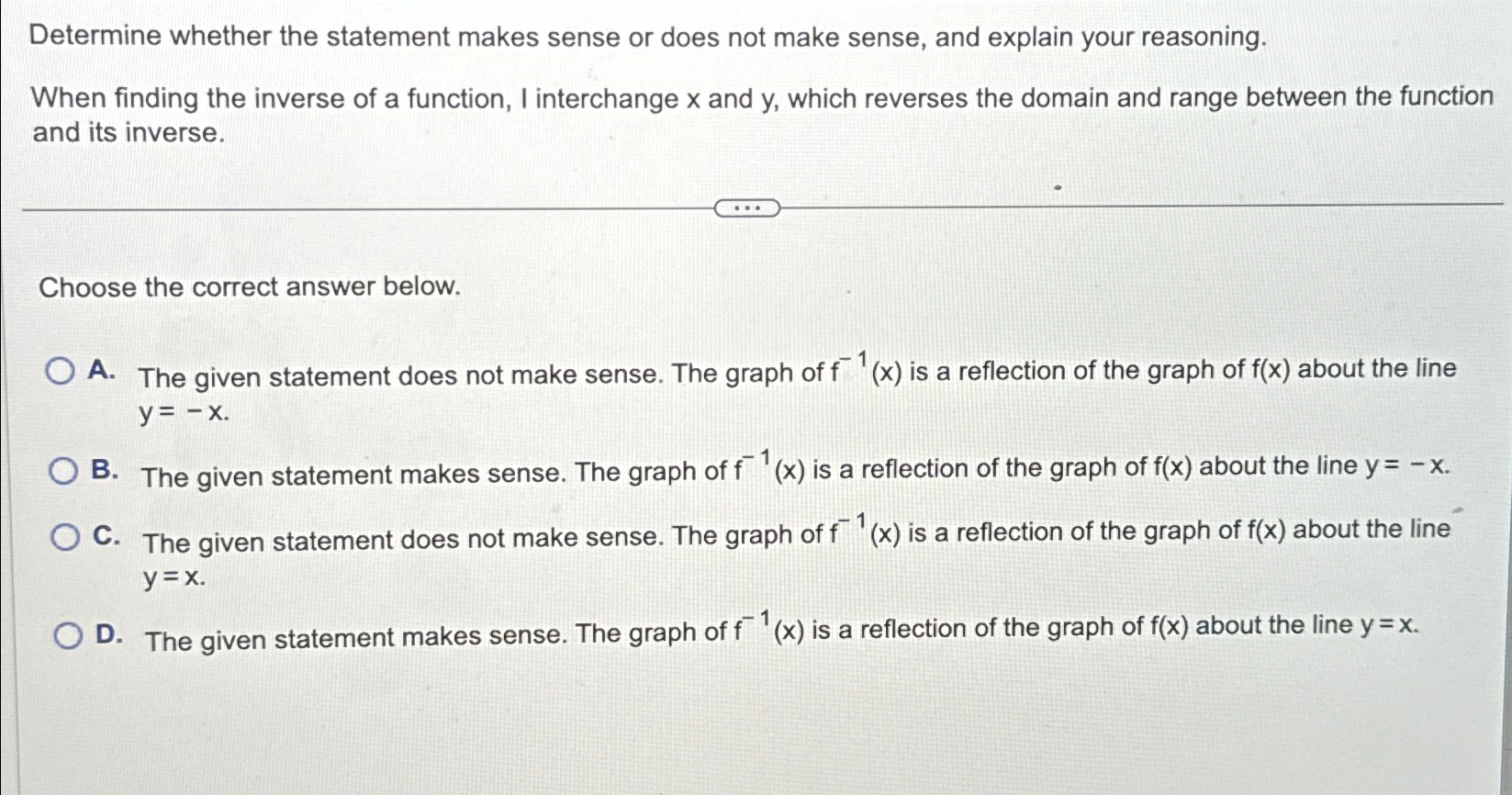 Solved Determine whether the statement makes sense or does | Chegg.com