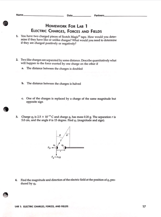 Solved Name. Date Partners HOMEWORK FOR LAB 1 ELECTRIC | Chegg.com