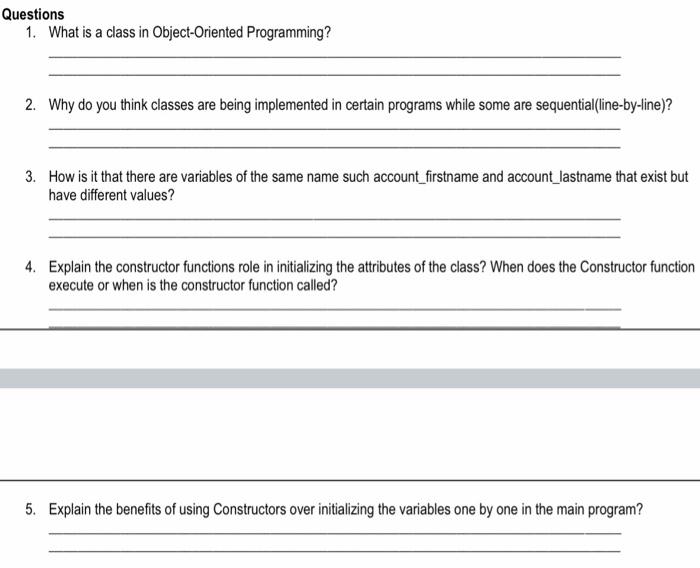 Solved Questions 1. What is a class in Object-Oriented | Chegg.com