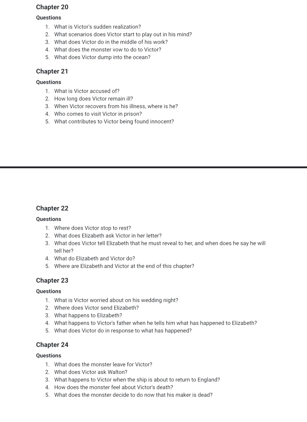 Frankenstein Questions Chapter 20QuestionsWhat is