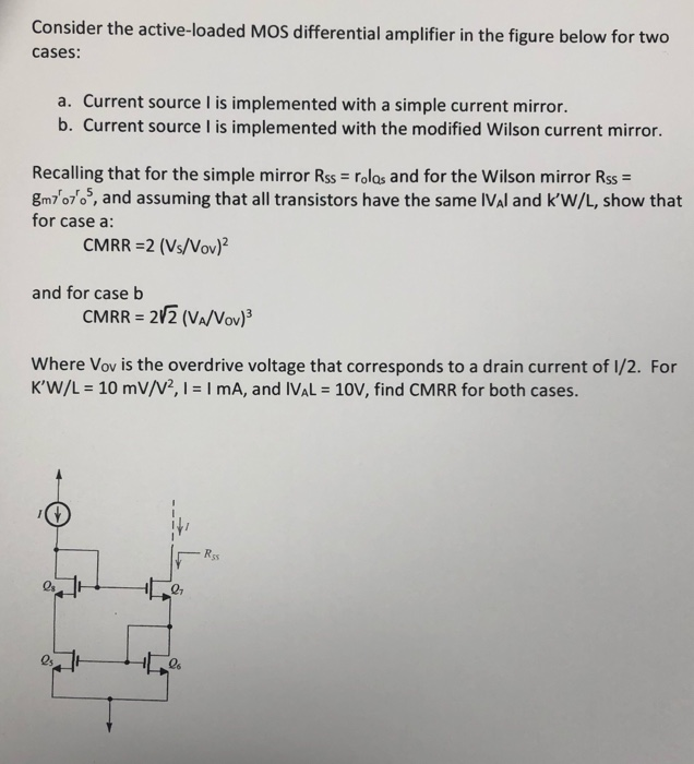 Solved Consider the active-loaded MOS differential amplifier | Chegg.com