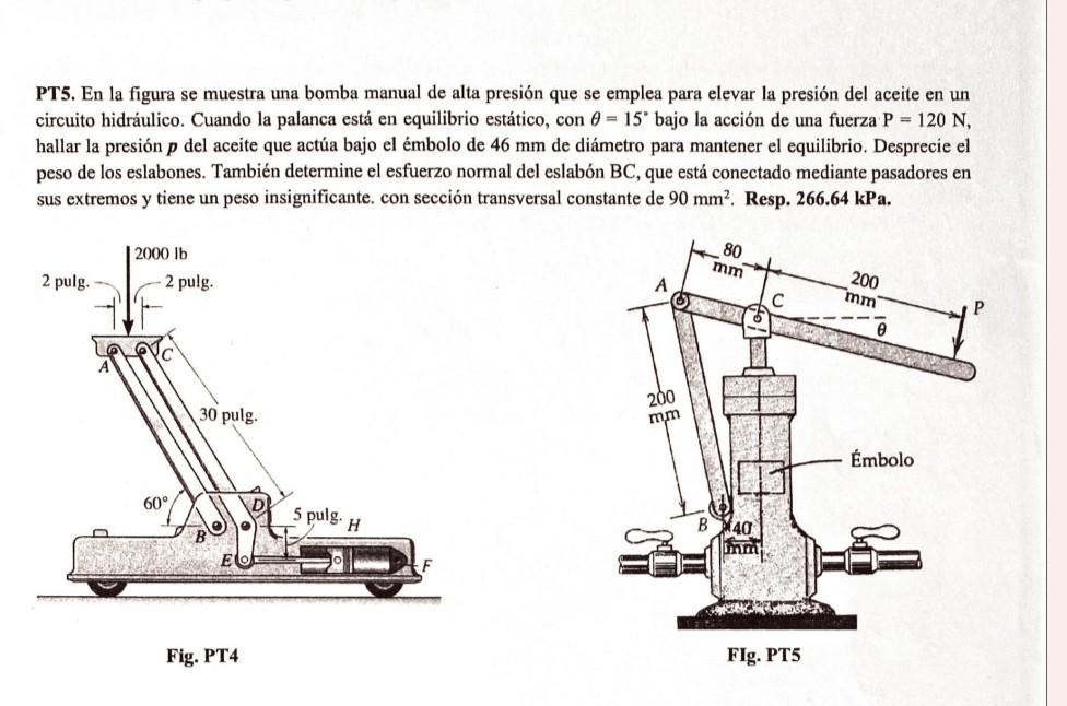 PT5. En la figura se muestra una bomba manual de alta presión que se emplea para elevar la presión del aceite en un circuito