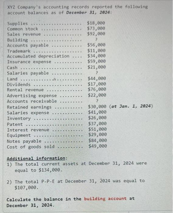 Solved XYZ Company's accounting records reported the