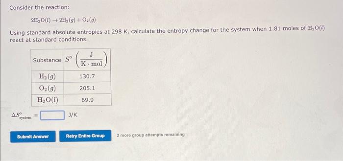 Solved Consider The Reaction 2h2ol2h2go2g Using 8371