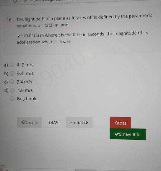 Solved 18. The flight path of a plane as it takes off is | Chegg.com