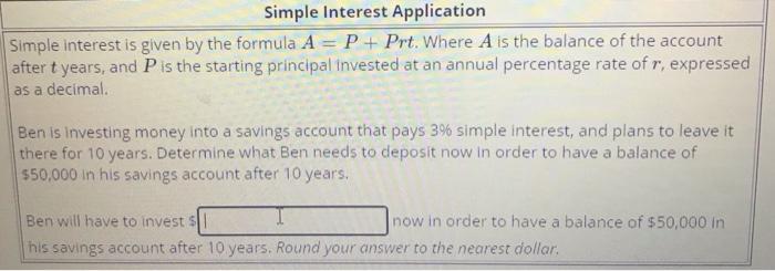 Solved Simple Interest Application Simple interest is given | Chegg.com