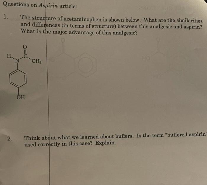 Solved Questions on Aspirin article 1. The structure of
