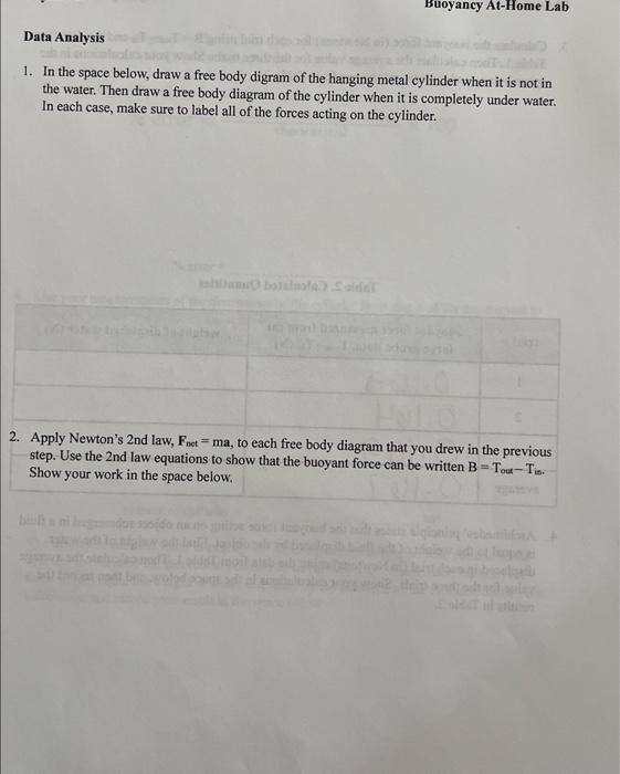 Solved 3. Calculate the buoyant force (in Newtons) for each