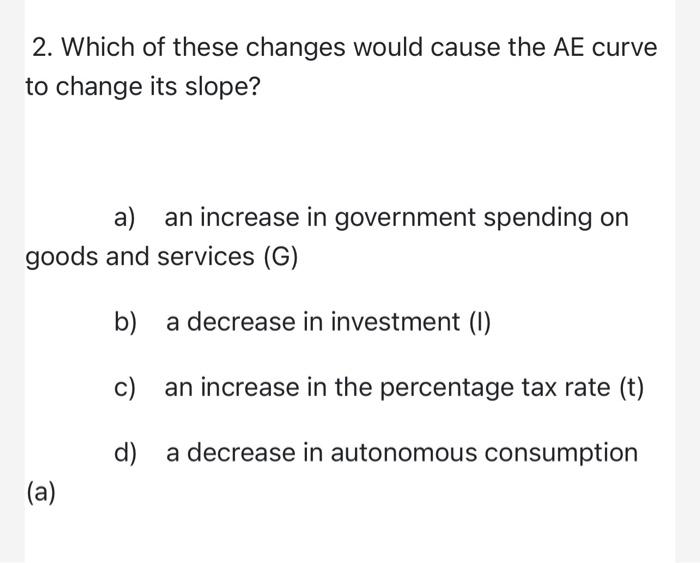 Solved 2. Which of these changes would cause the AE curve to | Chegg.com