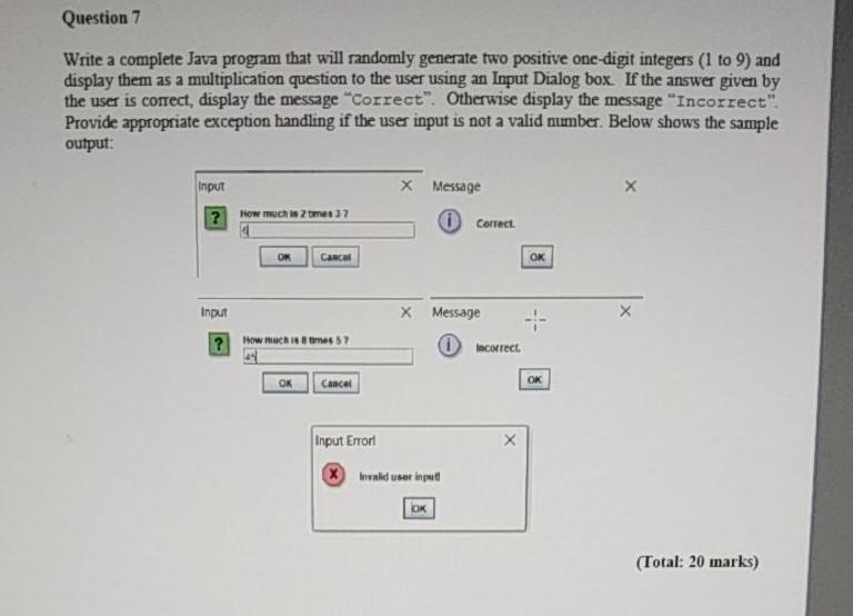 Solved Question 7 Write a complete Java program that will | Chegg.com