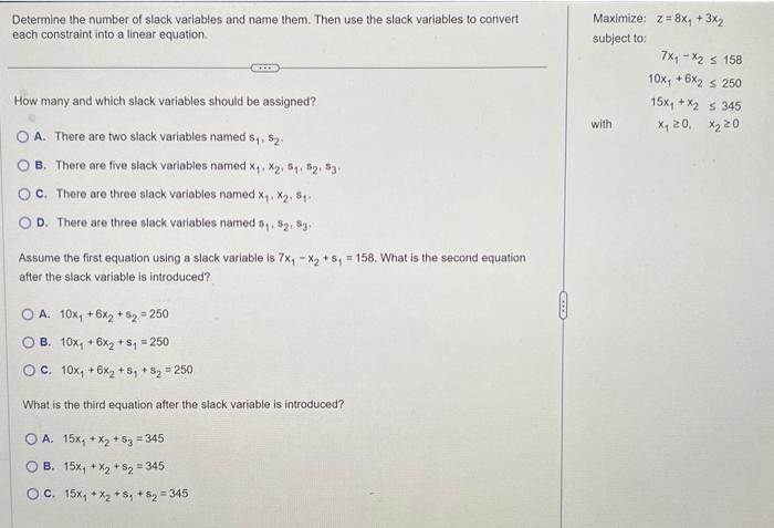 Solved Determine The Number Of Slack Variables And Name | Chegg.com