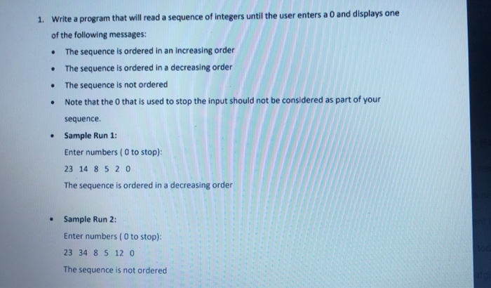 1. Write a program that will read a sequence of | Chegg.com