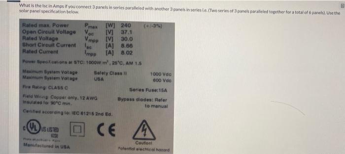 Solved What is the Isc in Amps if you connect 3 panels in | Chegg.com