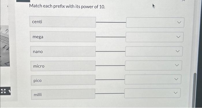 10 to the negative power of 10 is the value of prefix