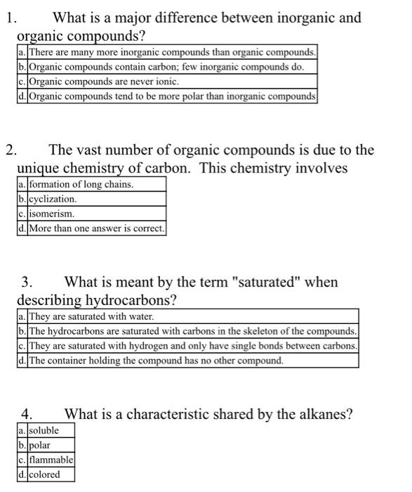 Solved 1. What is a major difference between inorganic and | Chegg.com