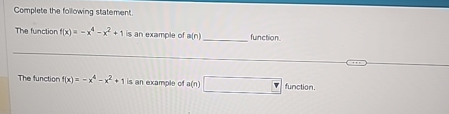 Solved Complete the following statement.The function | Chegg.com