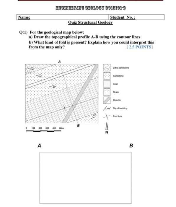 Solved Q(1) For The Geological Map Below: A) Draw The | Chegg.com