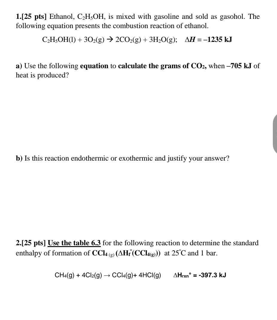 Solved 1 25 Pts Ethanol C2h5oh Is Mixed With Gasoline 2635