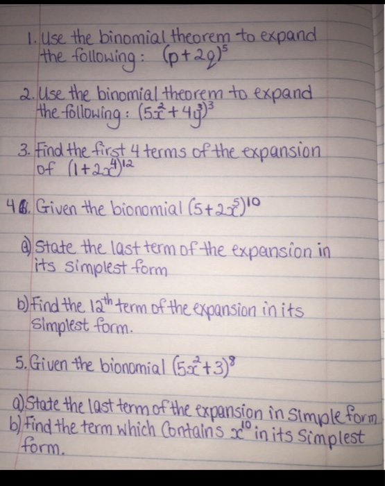 Solved 1. Use the binomial theorem to expand the following: | Chegg.com