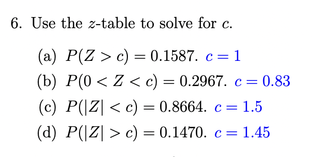 Solved Use the z-table to solve for | Chegg.com