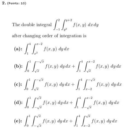 Solved The Double Integral F X Y Dx Dy After Changing Or Chegg Com