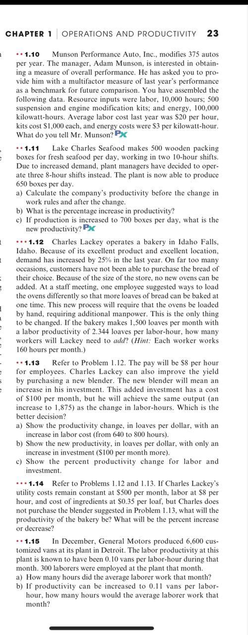 Solved CHAPTER 1 OPERATIONS AND PRODUCTIVITY 23 1 ..1.10