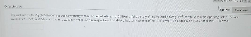 Solved Ques Question 14 4 points Save Answer The unit cell | Chegg.com