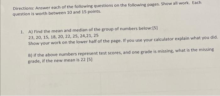 Solved Directions: Answer Each Of The Following Questions On | Chegg.com