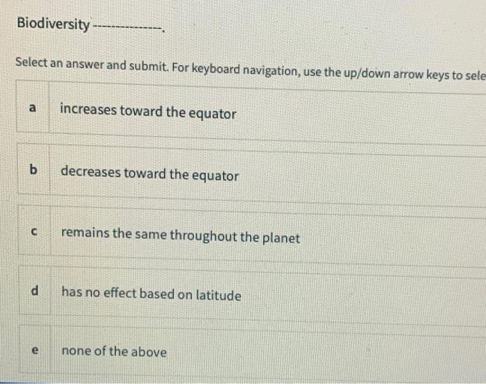 Solved Biodiversity Select An Answer And Submit. For | Chegg.com