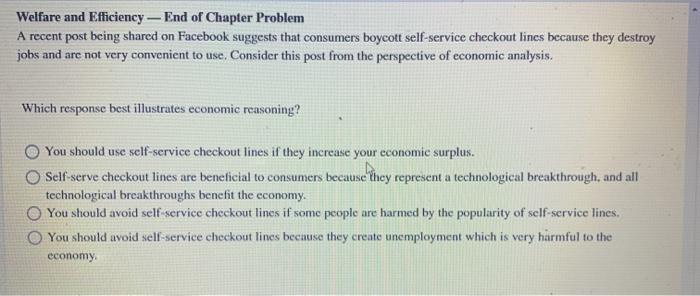 Solved Welfare And Efficiency — End Of Chapter Problem A | Chegg.com