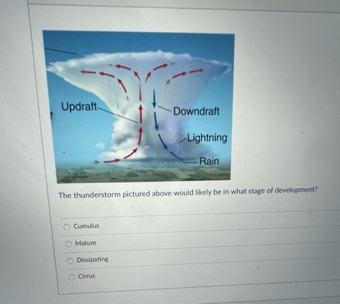 Solved Updraft Downdraft Lightning Rain The thunderstorm | Chegg.com