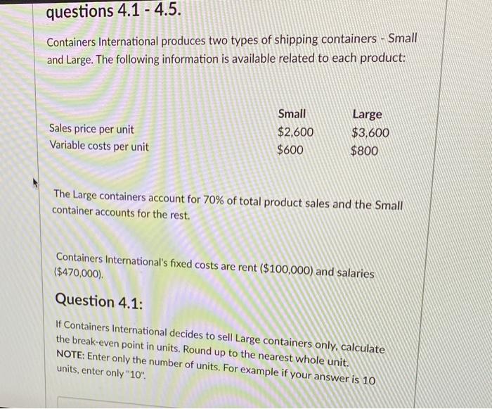 Solved questions 4.1 - 4.5. Containers International | Chegg.com