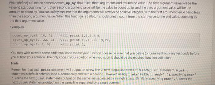 Solved Write (define) a function named count_up_by, that | Chegg.com