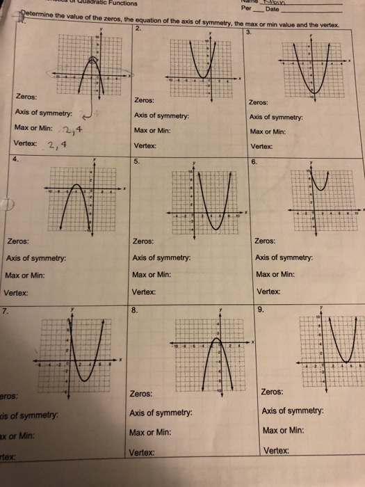 Solved U Wuadratic Functions Name Per Date Vetermine the | Chegg.com