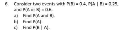 Solved B) = 0.25, Consider Two Events With P(B) = 0.4, P( A | Chegg.com