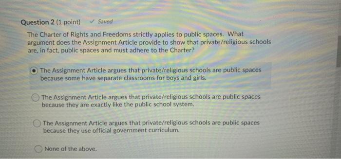 Solved Question 2 (1 point) Saved The Charter of Rights and | Chegg.com